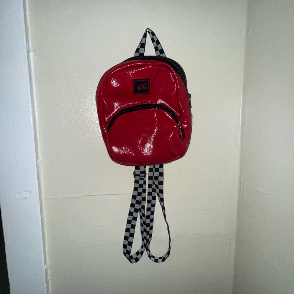 Vans Red Backpack with Black and White Checkered Straps
